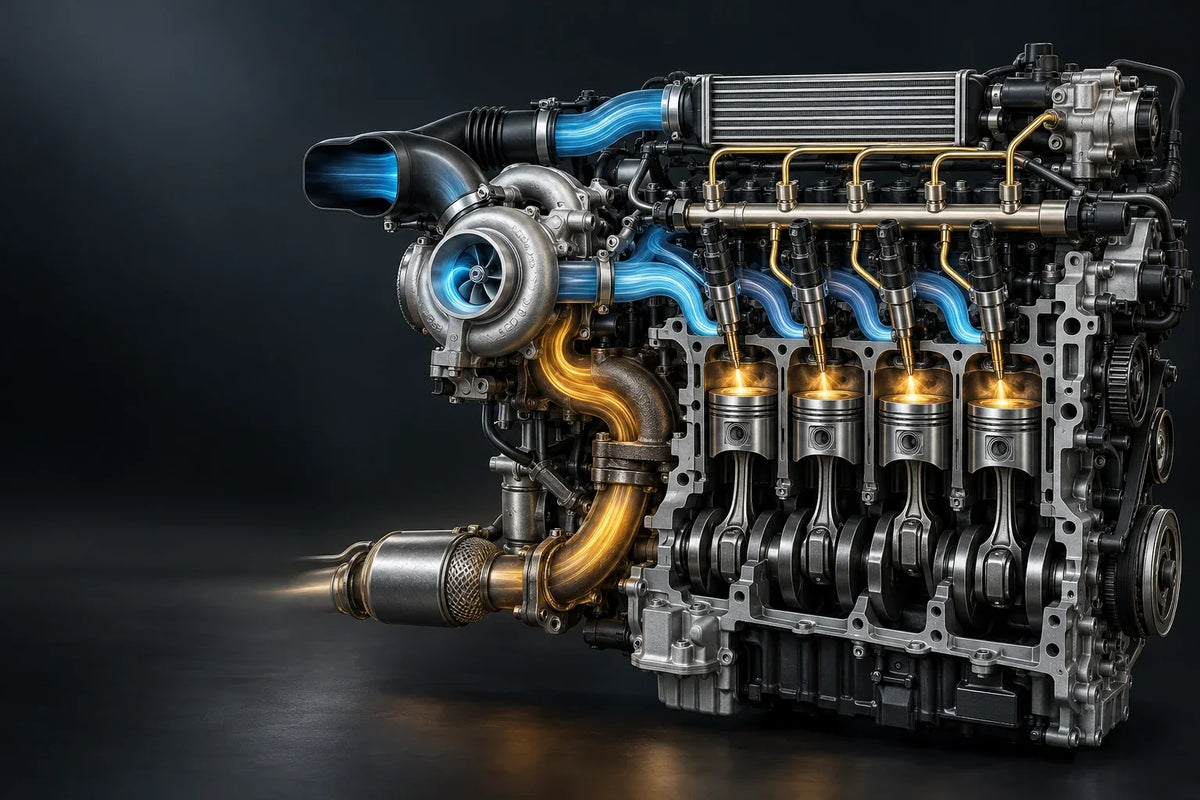 Leistungsverlust unter Last: schematische Darstellung eines Dieselmotors