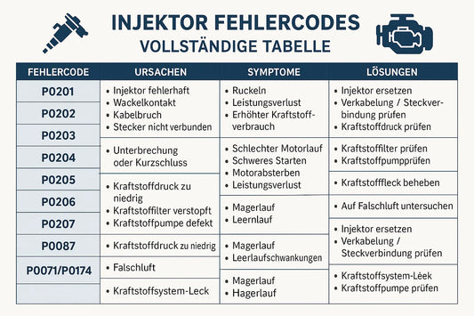 Injektor Fehlercodes: Vollständige Tabelle mit Ursachen, Symptomen und Lösungen InjektorDepot24