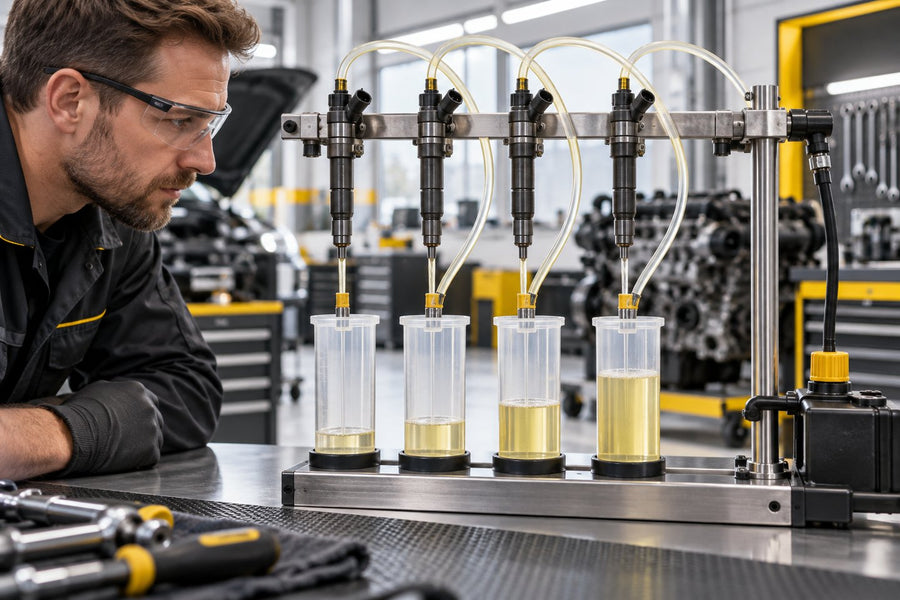 Rücklaufmengenprüfung an Diesel-Injektoren